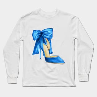 Blue Satin Women High Heels Long Sleeve T-Shirt